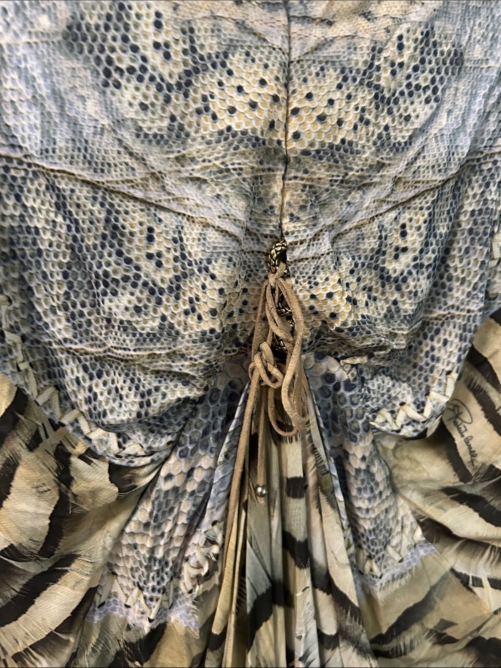 Roberto Cavalli Neutral Snake-Print Dress with Cream and Gray Accents - Picture 4 of 8